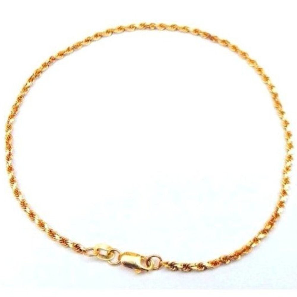 14K Yellow Gold 1.6mm Rope Link Chain Bracelet 7.5" Solid 2 Grams Vintage